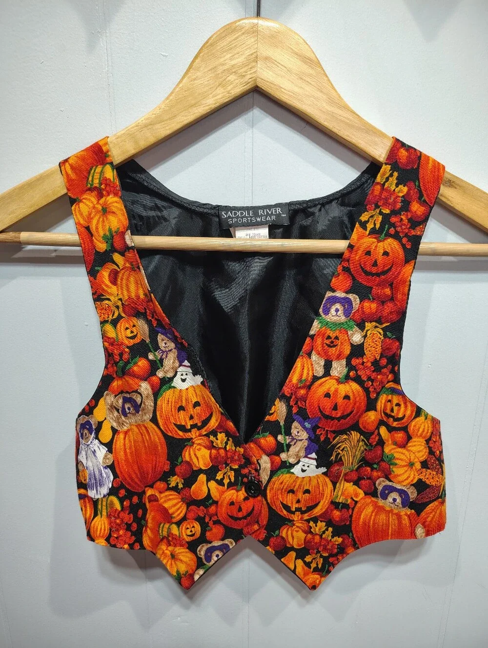 Vintage Saddle River Kids Halloween Pumpkin Vest Bundle Matching Sibling Set M L